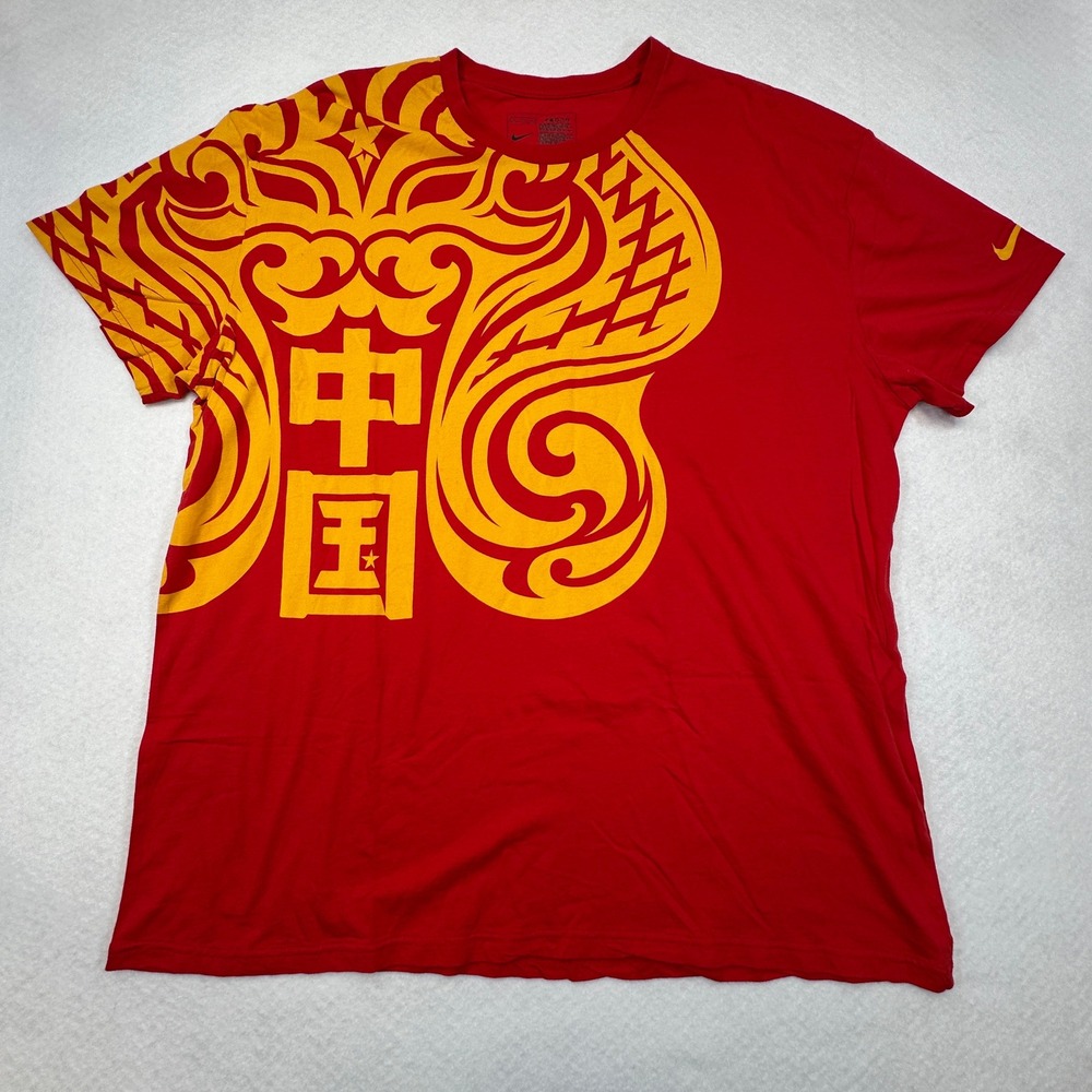 Nike Beijing Olympics Graphic T-Shirt Men XXL Red Gold Dragon Chinese Characters